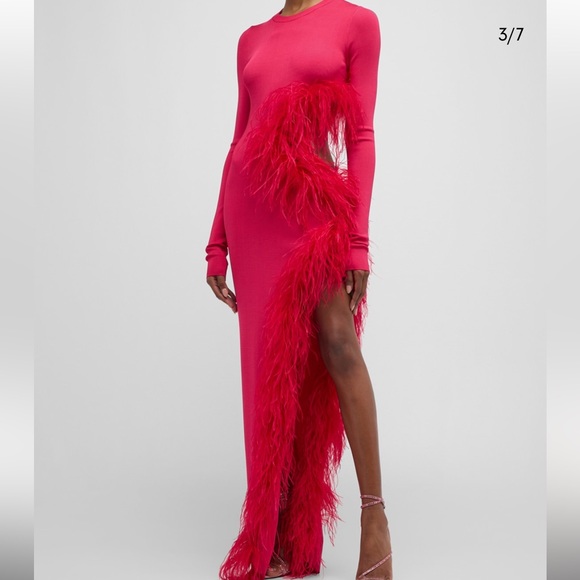 LAPOINTE
Feather-Trim Cutout Long-Sleeve High Shine Viscose Maxi Dress - Picture 4 of 14